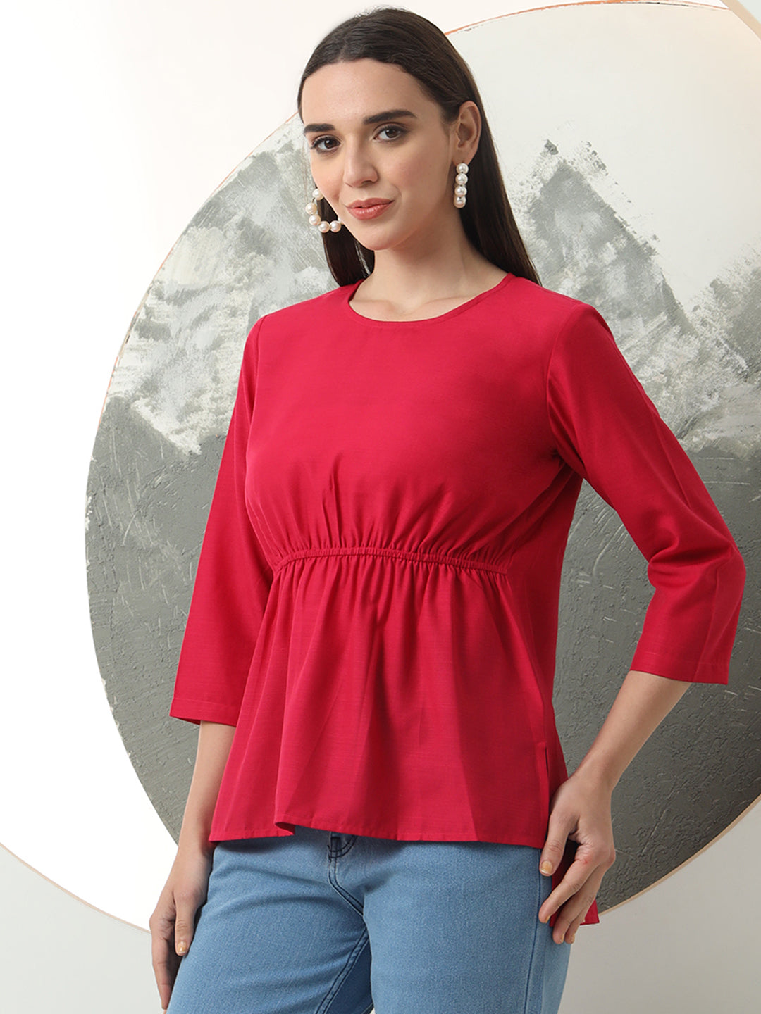 womens cool stylish round neck solid plain top