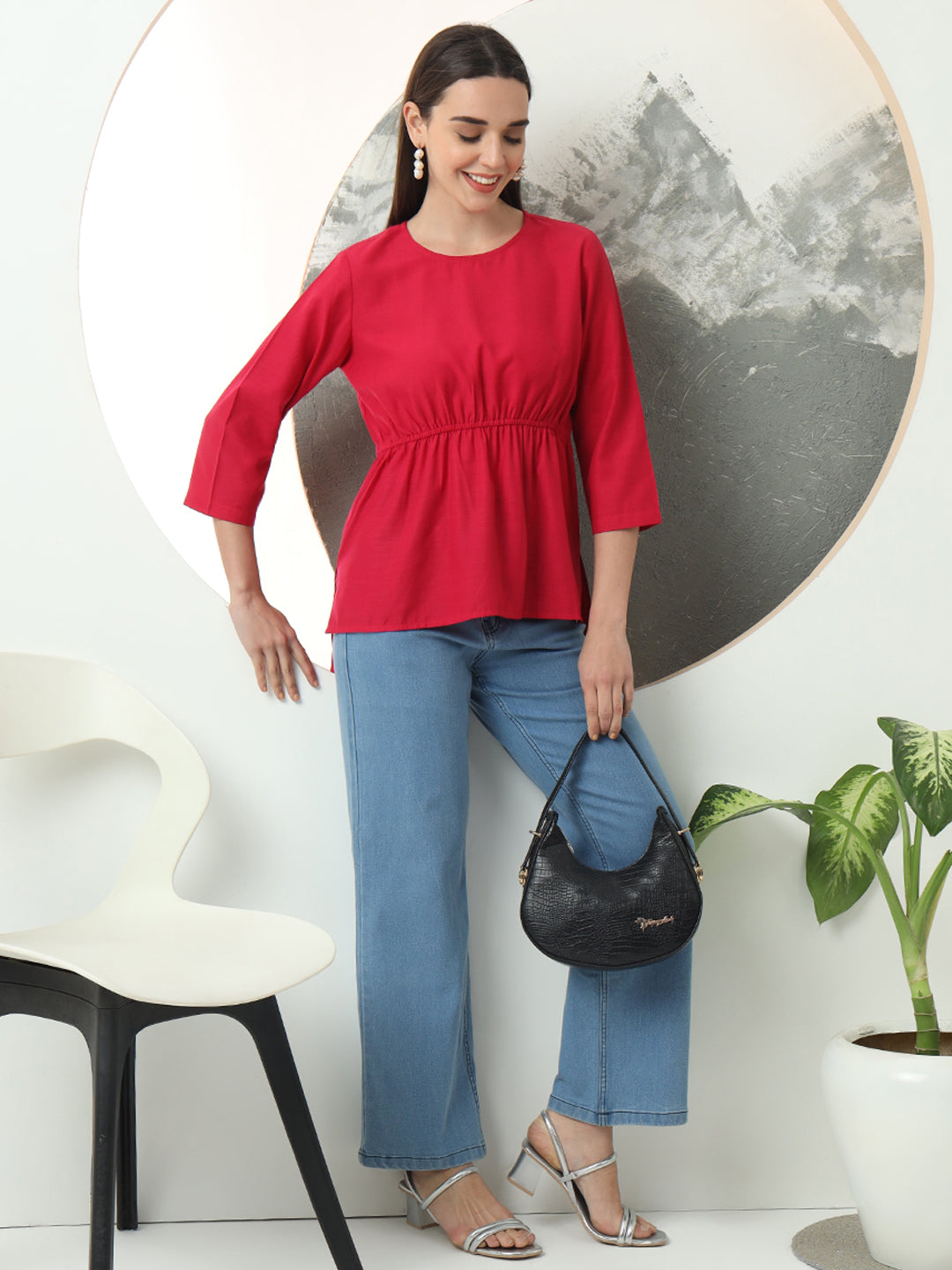 womens cool stylish round neck solid plain top