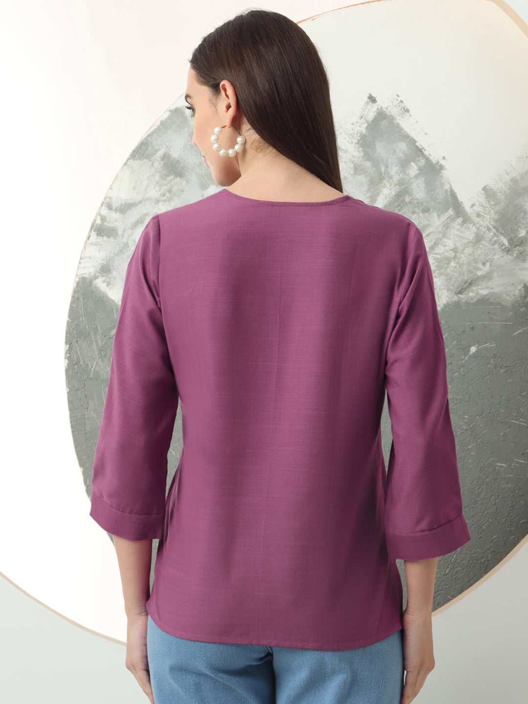 self designed v neck regular sleeve top for women 2