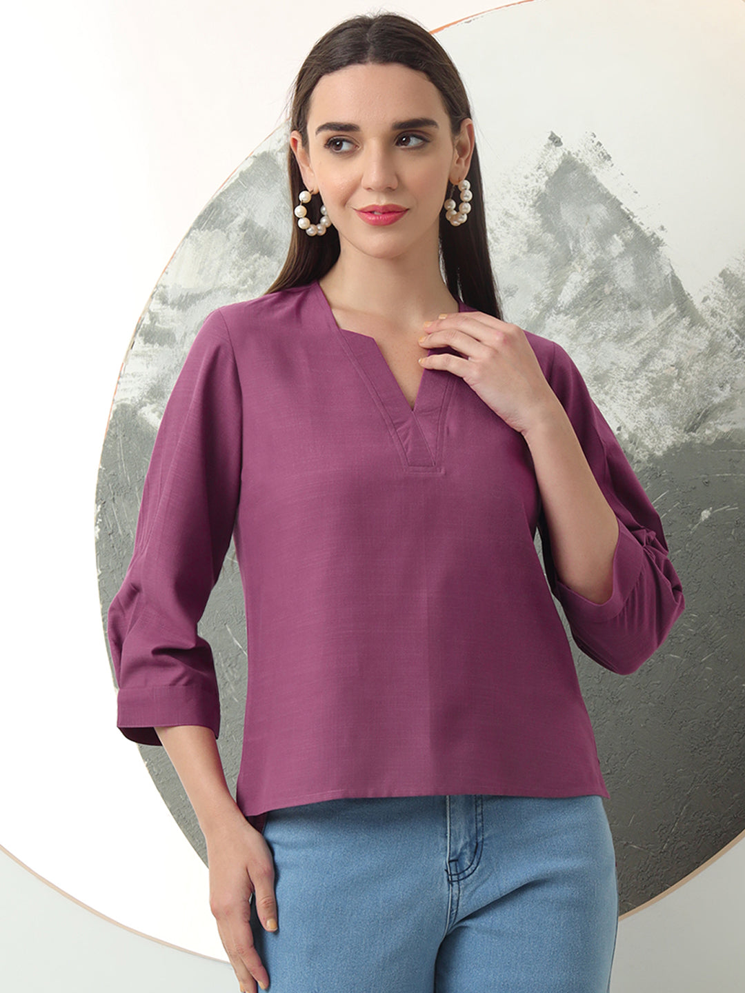self designed v neck regular sleeve top for women 2