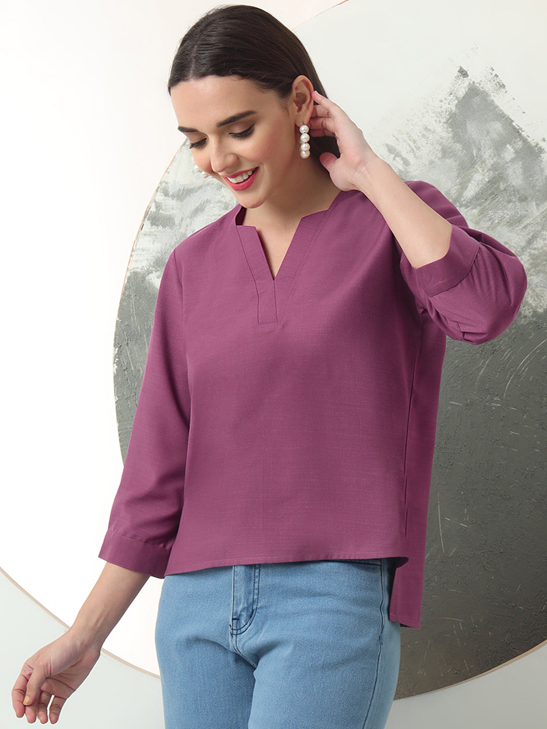 self designed v neck regular sleeve top for women 2