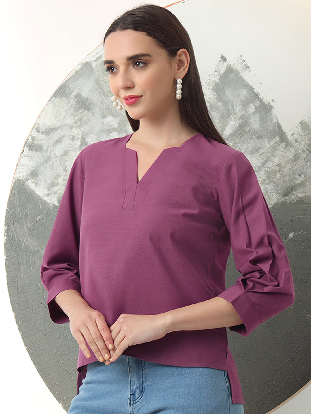 self designed v neck regular sleeve top for women 2