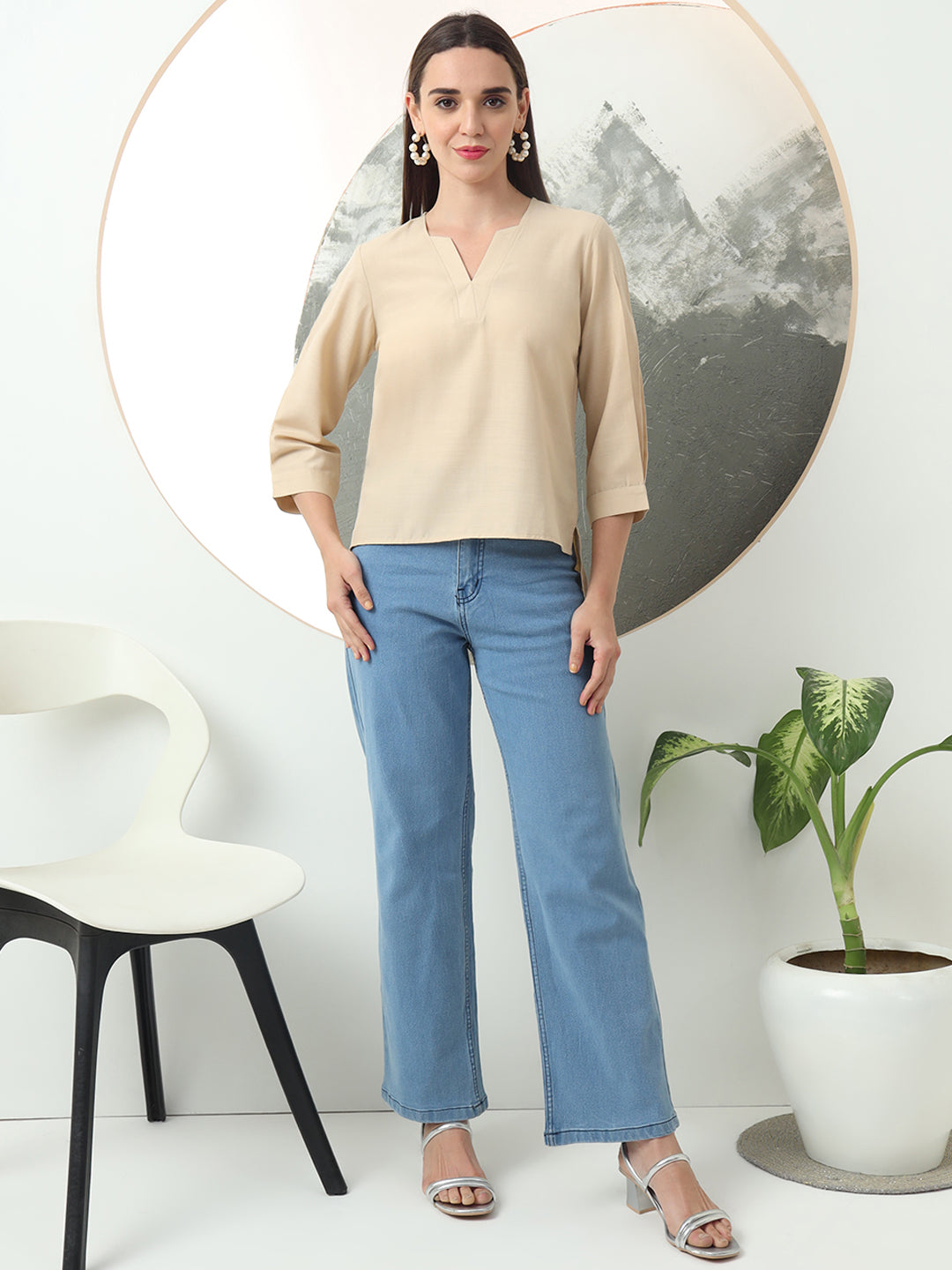 self designed v neck regular sleeve top for women 2