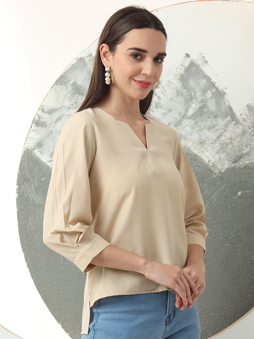 self designed v neck regular sleeve top for women 2