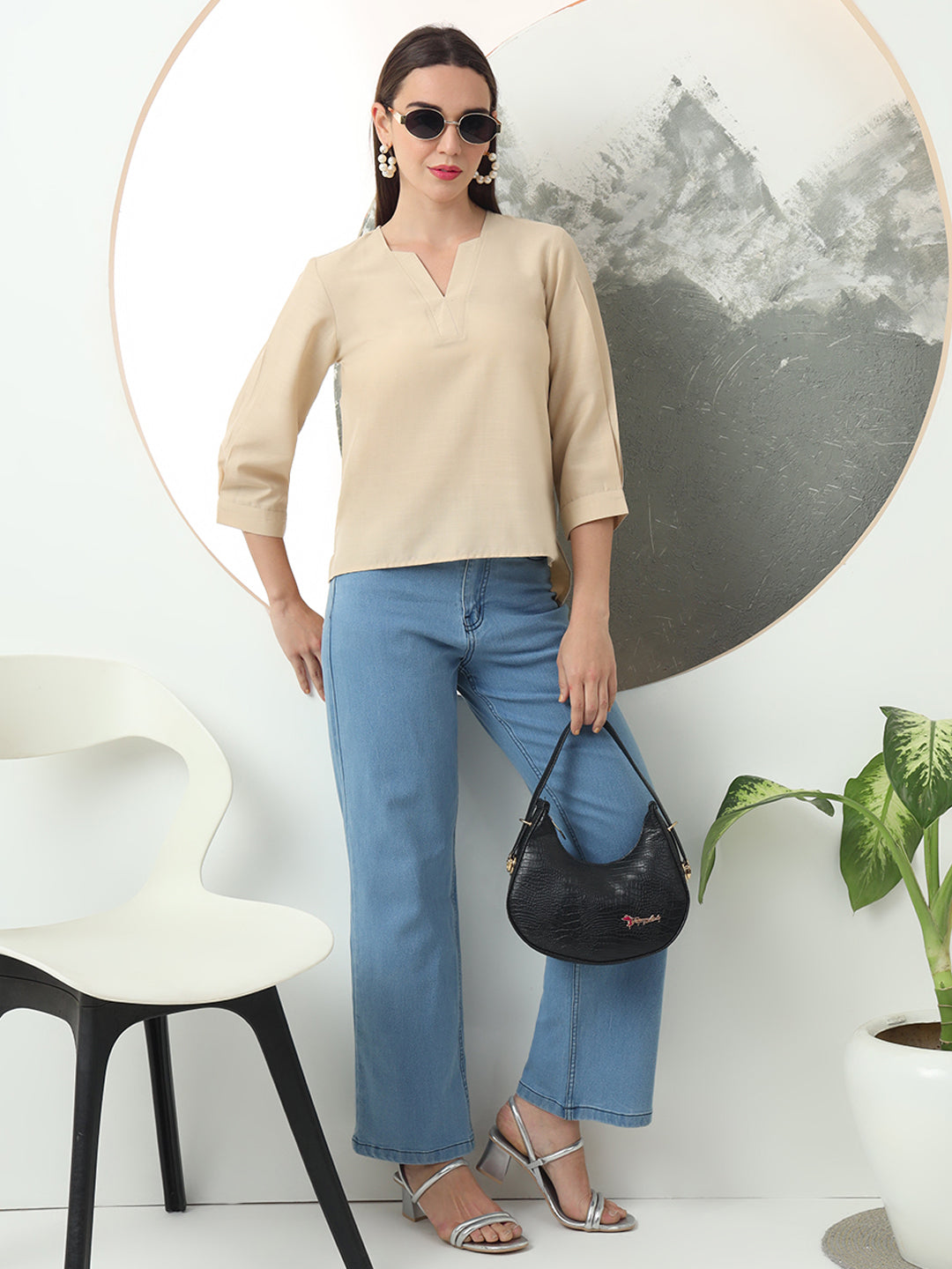 self designed v neck regular sleeve top for women 2