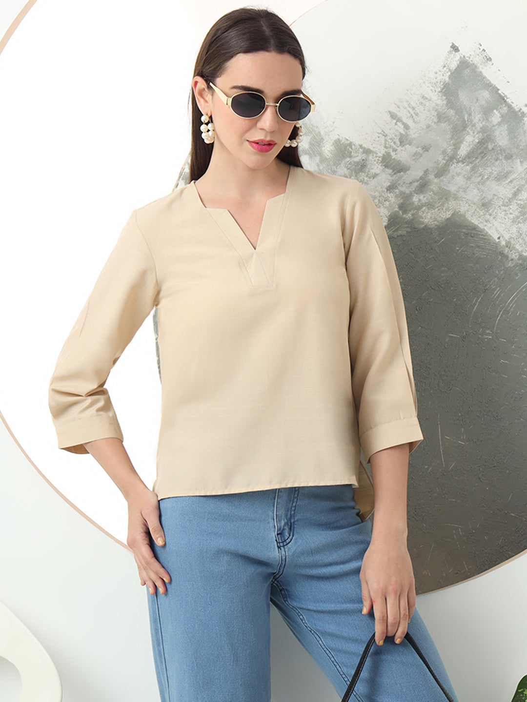self designed v neck regular sleeve top for women 2