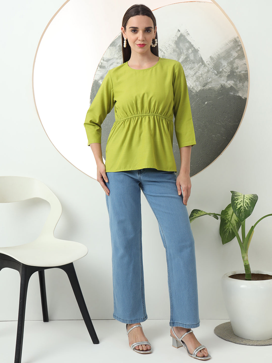 womens cool stylish round neck solid plain top