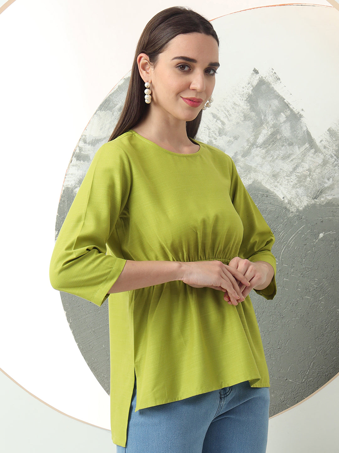 womens cool stylish round neck solid plain top