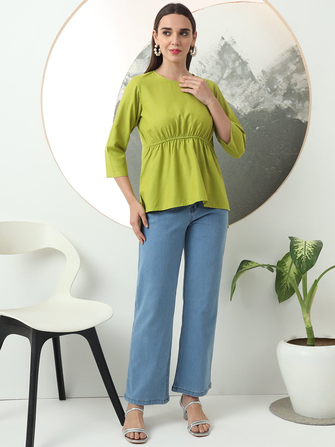 womens cool stylish round neck solid plain top