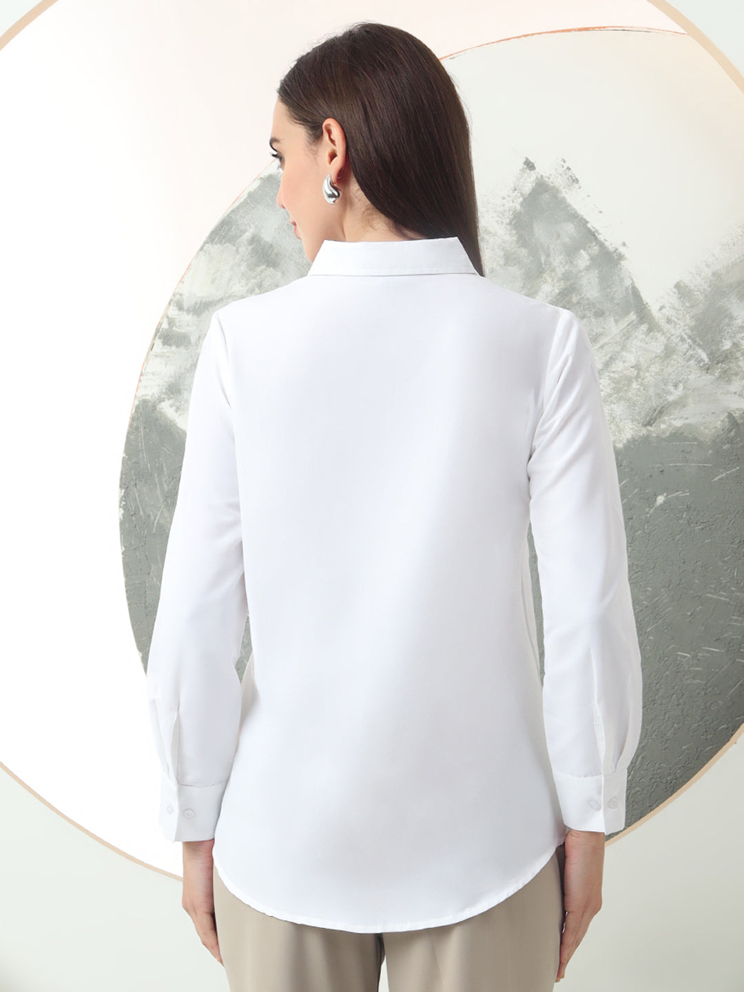 self designed women classic spread collar solid casual shirt