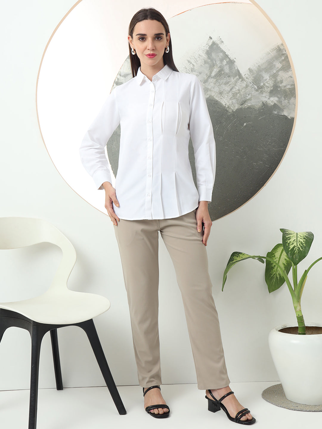 self designed women classic spread collar solid casual shirt