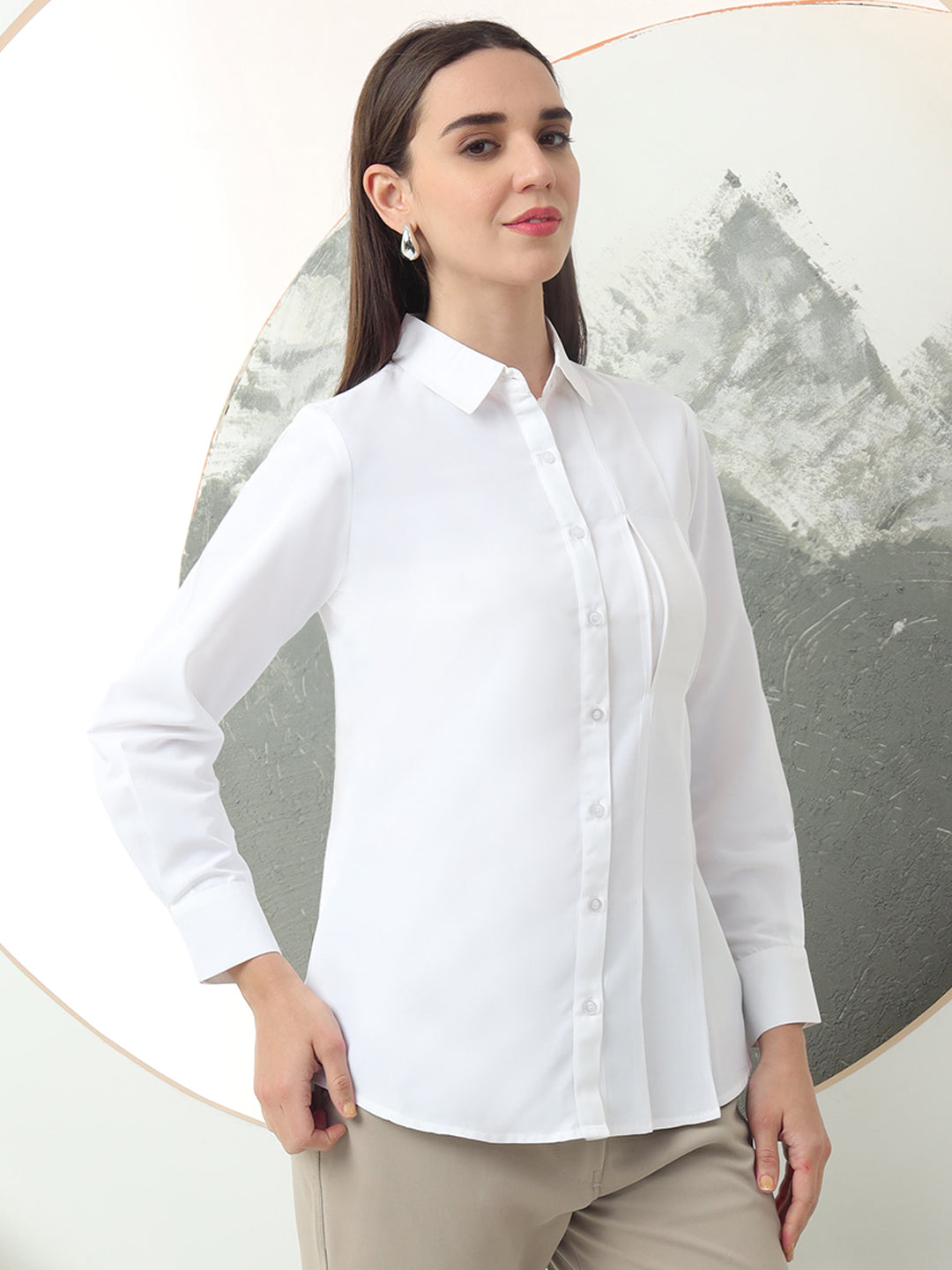 self designed women classic spread collar solid casual shirt