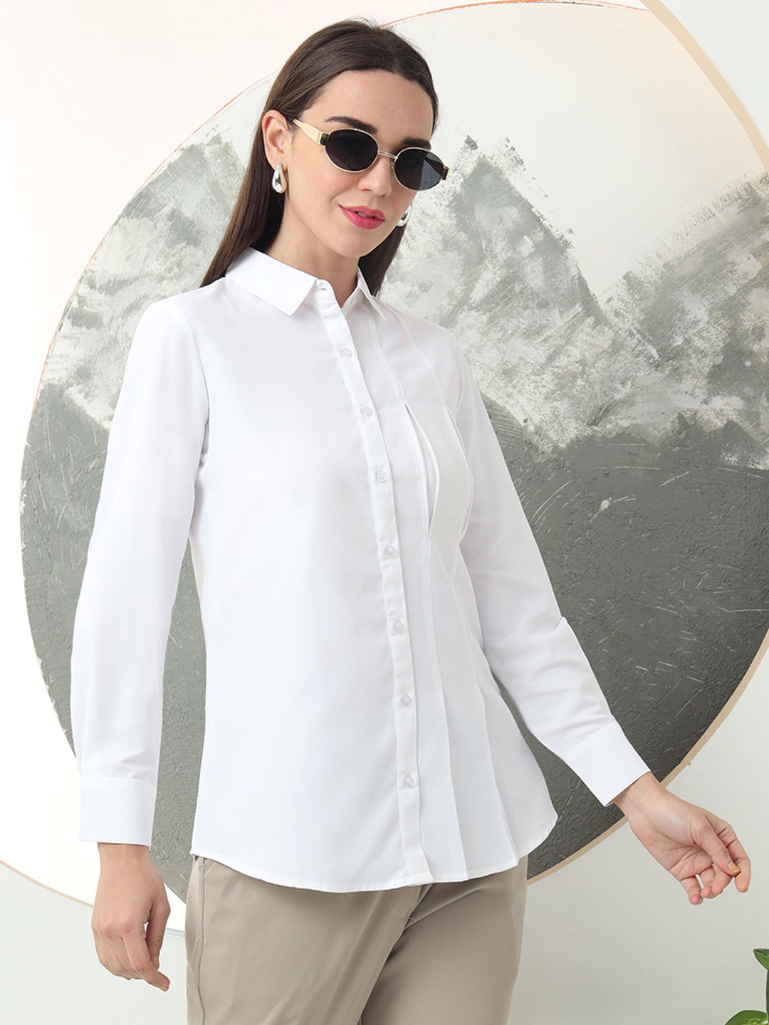 self designed women classic spread collar solid casual shirt