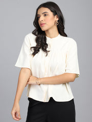 regular fit solid mandarin collar casual shirt 1