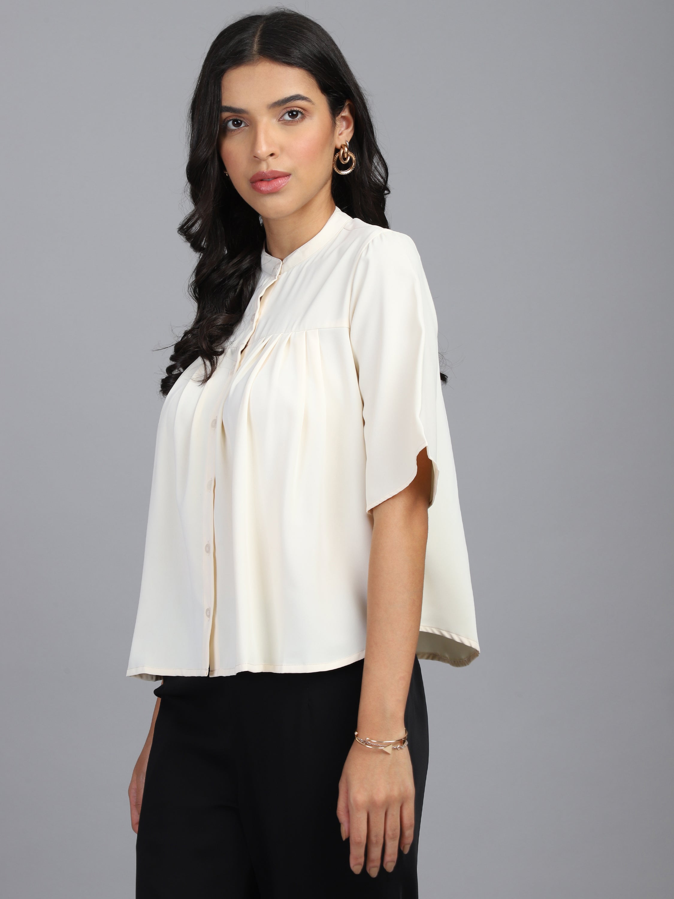 regular fit solid mandarin collar casual shirt 1