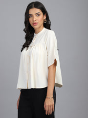 regular fit solid mandarin collar casual shirt 1