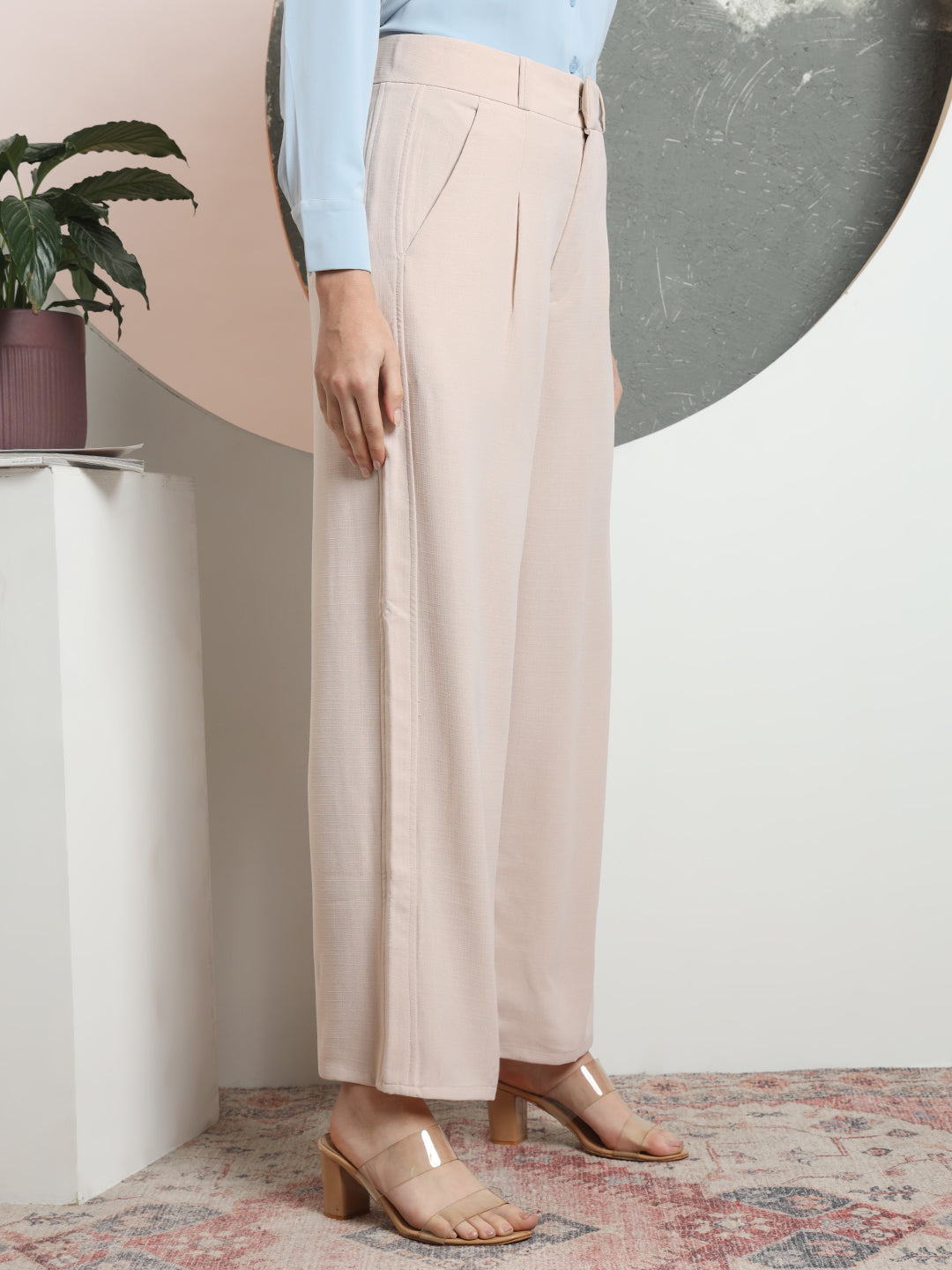 women relaxed flared high rise pleated formal trousers 2