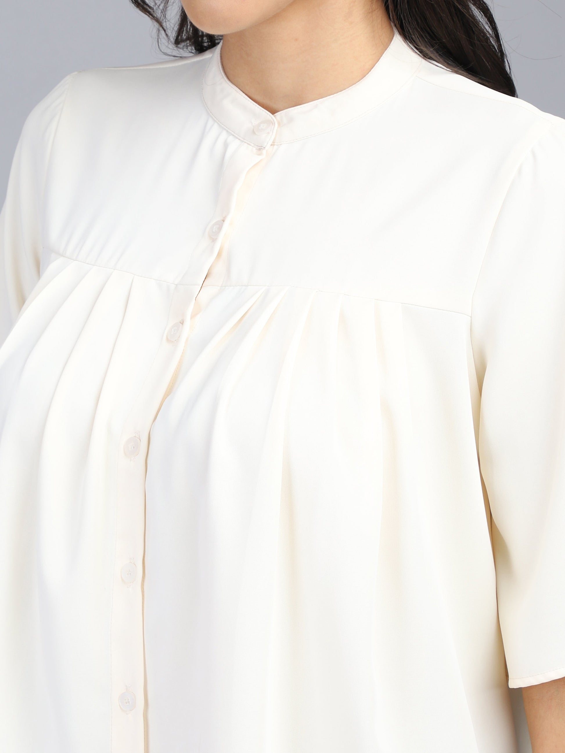 regular fit solid mandarin collar casual shirt 1