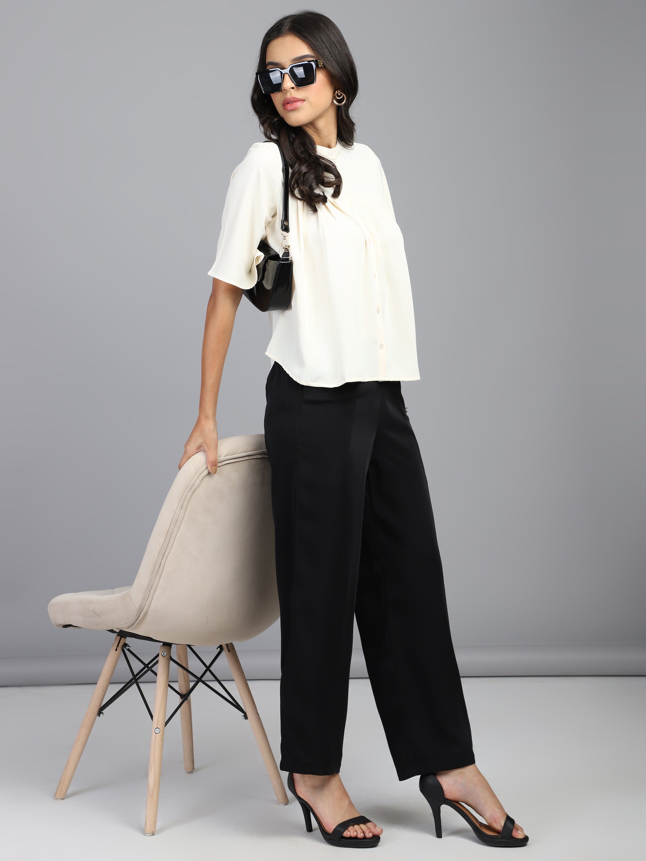 regular fit solid mandarin collar casual shirt 1