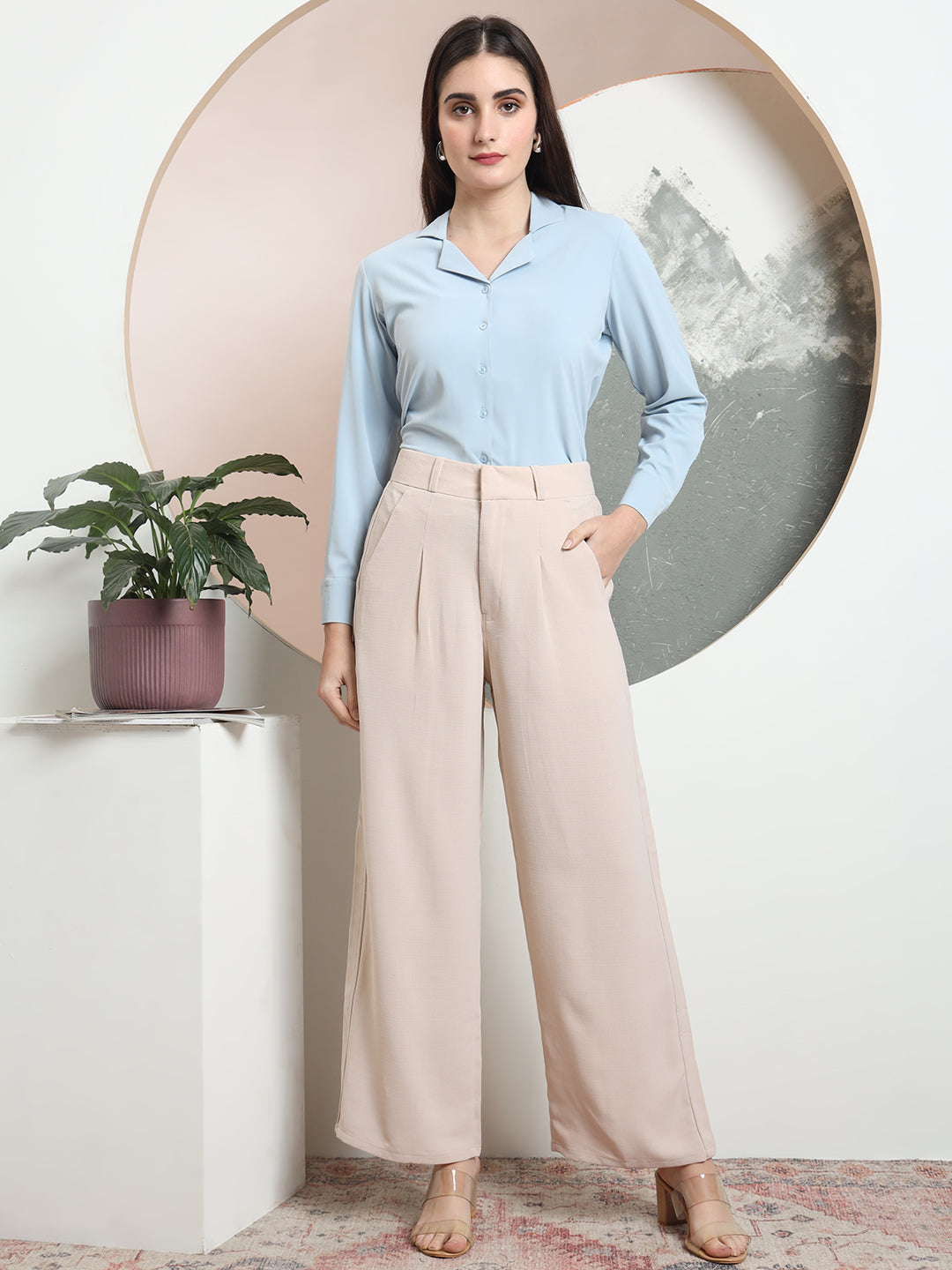 women relaxed flared high rise pleated formal trousers 2