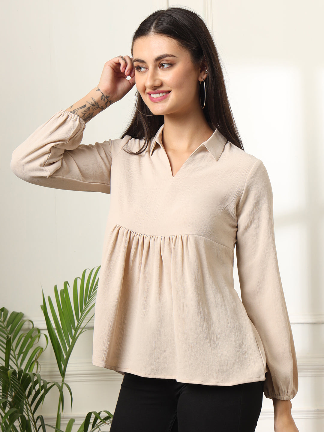 casual regular sleeves solid women maroon top 1