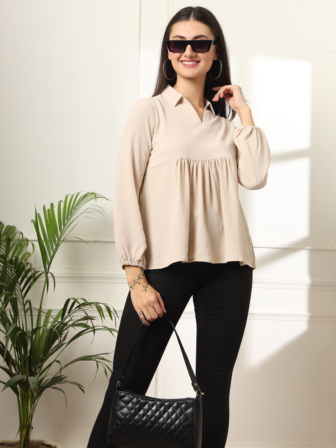 casual regular sleeves solid women maroon top 1