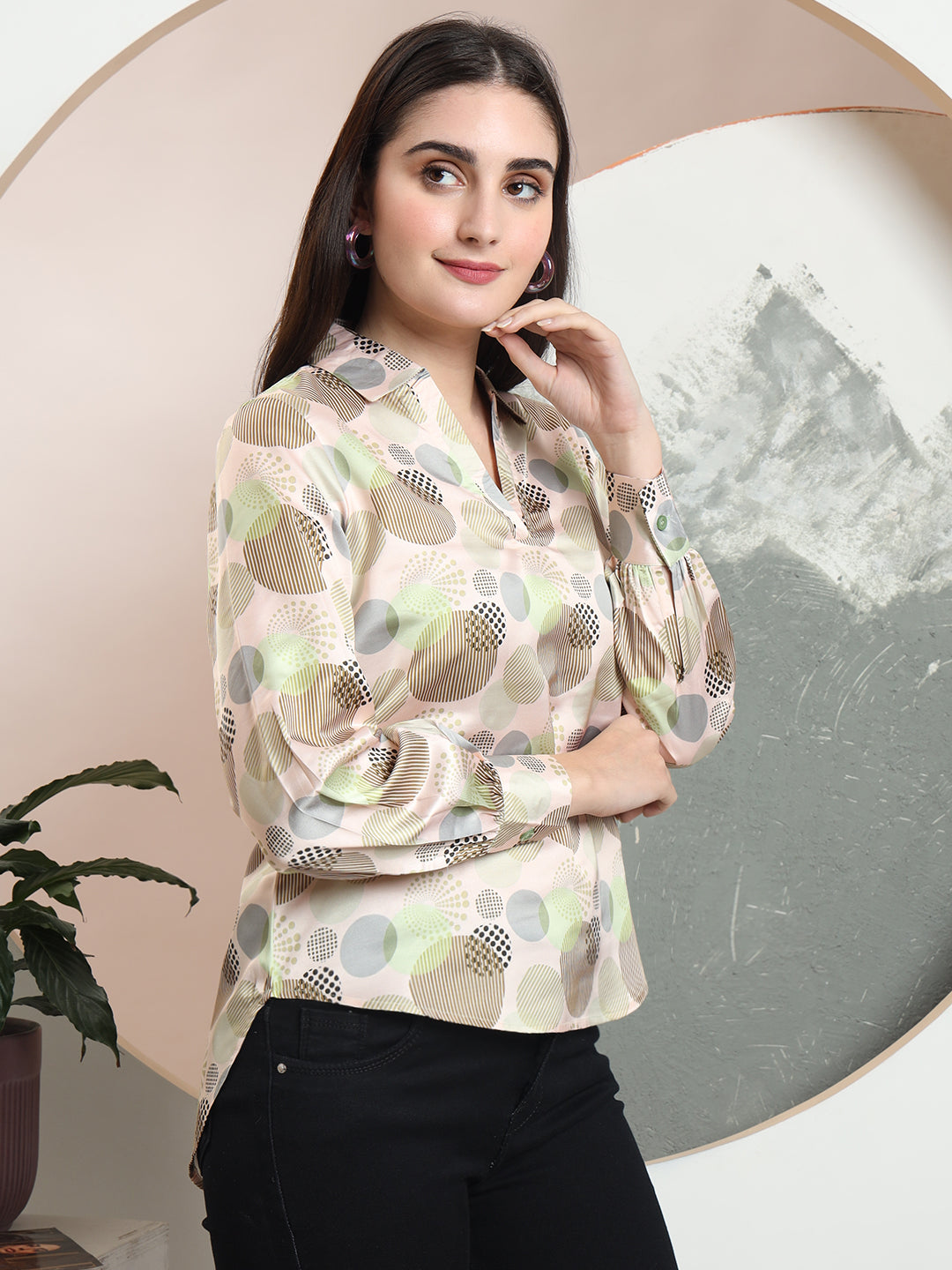 trendy printed v neck top for women 1