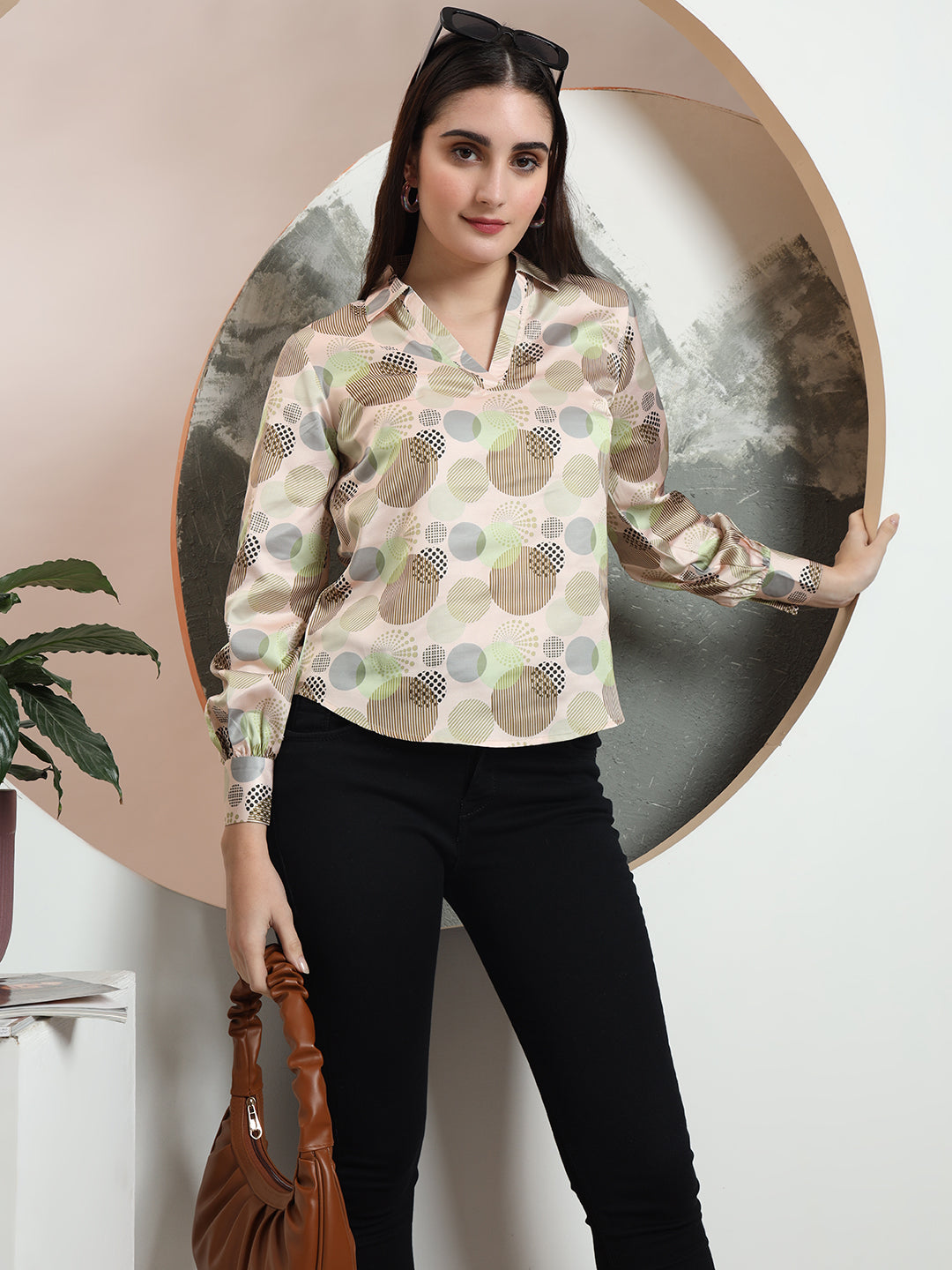 trendy printed v neck top for women 1