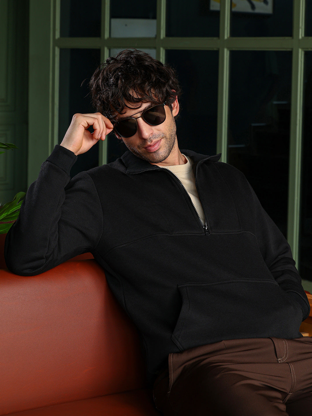 Panel-Stitch Knit Sweatshirt