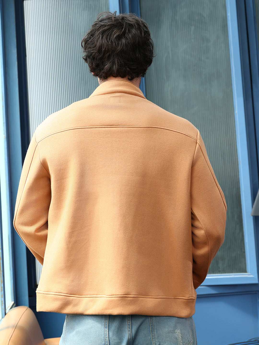 Mens Rust Orange Panel Stitch Knit Jacket