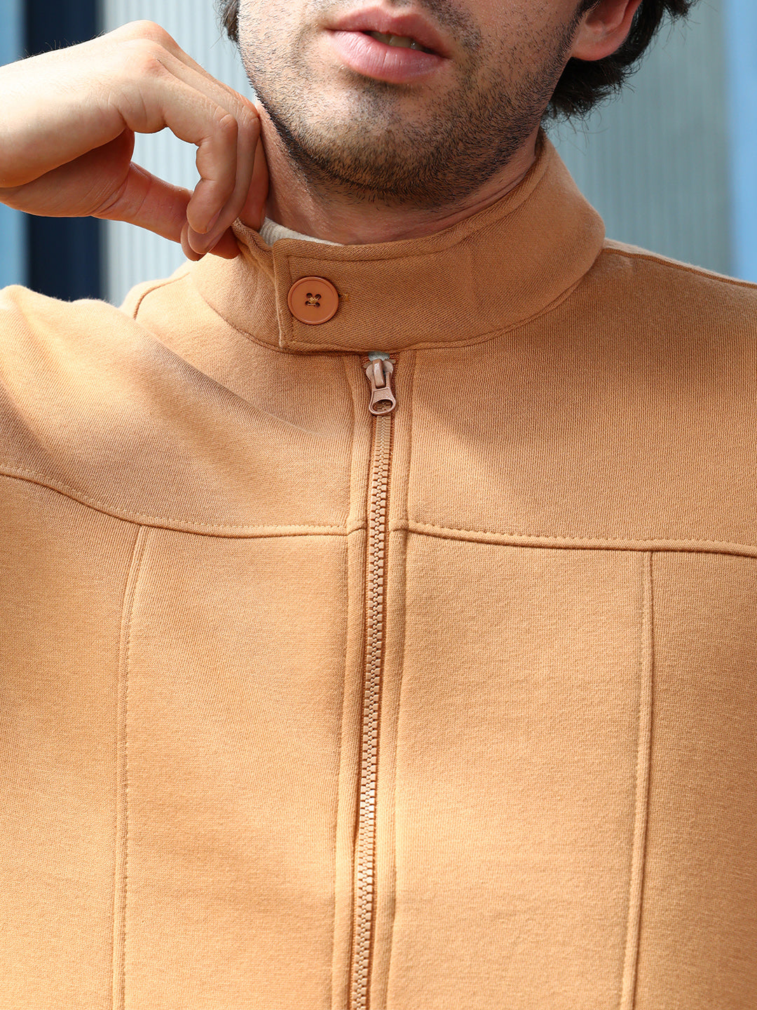 Mens Rust Orange Panel Stitch Knit Jacket