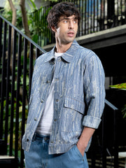 Mens Indigo Blue Relaxed Jacquard Denim Jacket