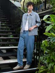Mens Indigo Blue Relaxed Jacquard Denim Jacket