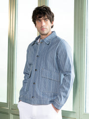 Mens Indigo Blue Relaxed Jacquard Denim Jacket