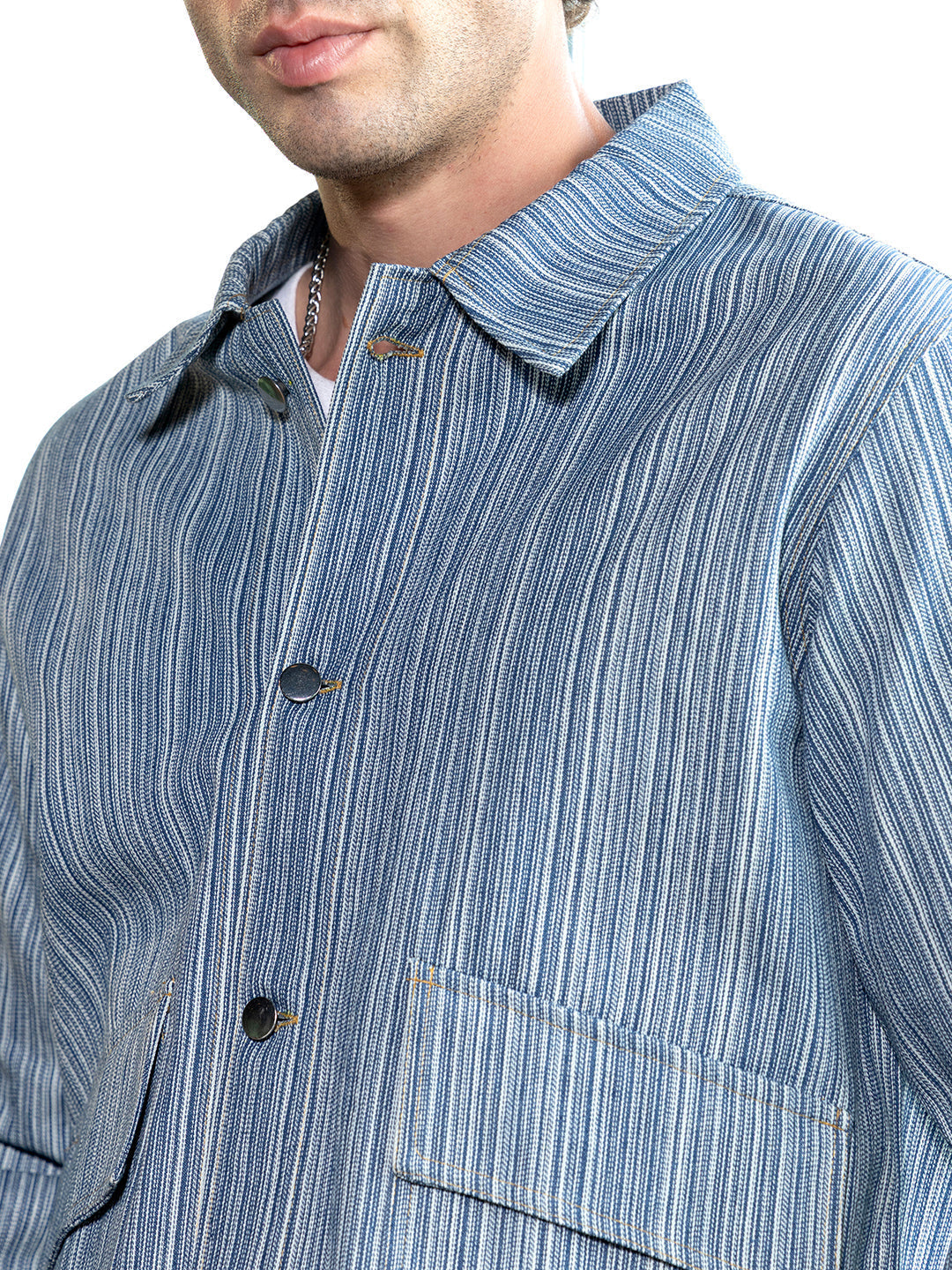 Mens Indigo Blue Relaxed Jacquard Denim Jacket