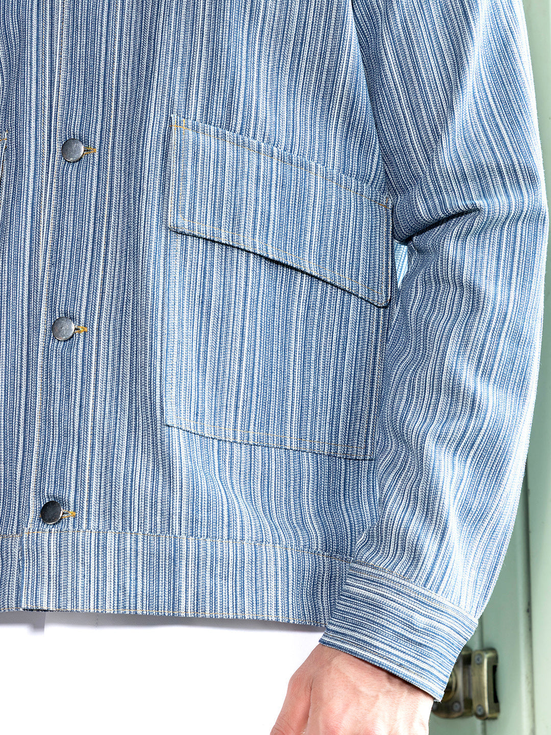 Mens Indigo Blue Relaxed Jacquard Denim Jacket