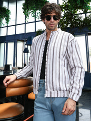 Striped-Dobby Bomber Jacket