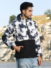 Mens Black White Tie Dye Block Puffer Jacket
