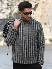 Mens Carbon Black Chalk White Multitrack Striped Quilted Jacket