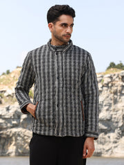 Mens Carbon Black Chalk White Multitrack Striped Quilted Jacket