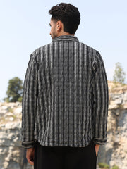 Mens Carbon Black Chalk White Multitrack Striped Quilted Jacket