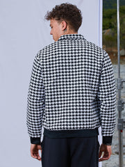 Mens Carbon Black Chalk White Houndstooth Denim Jacket