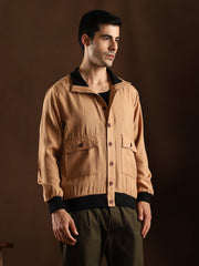 Mens Khaki Beige Tactile Utility Bomber Jacket