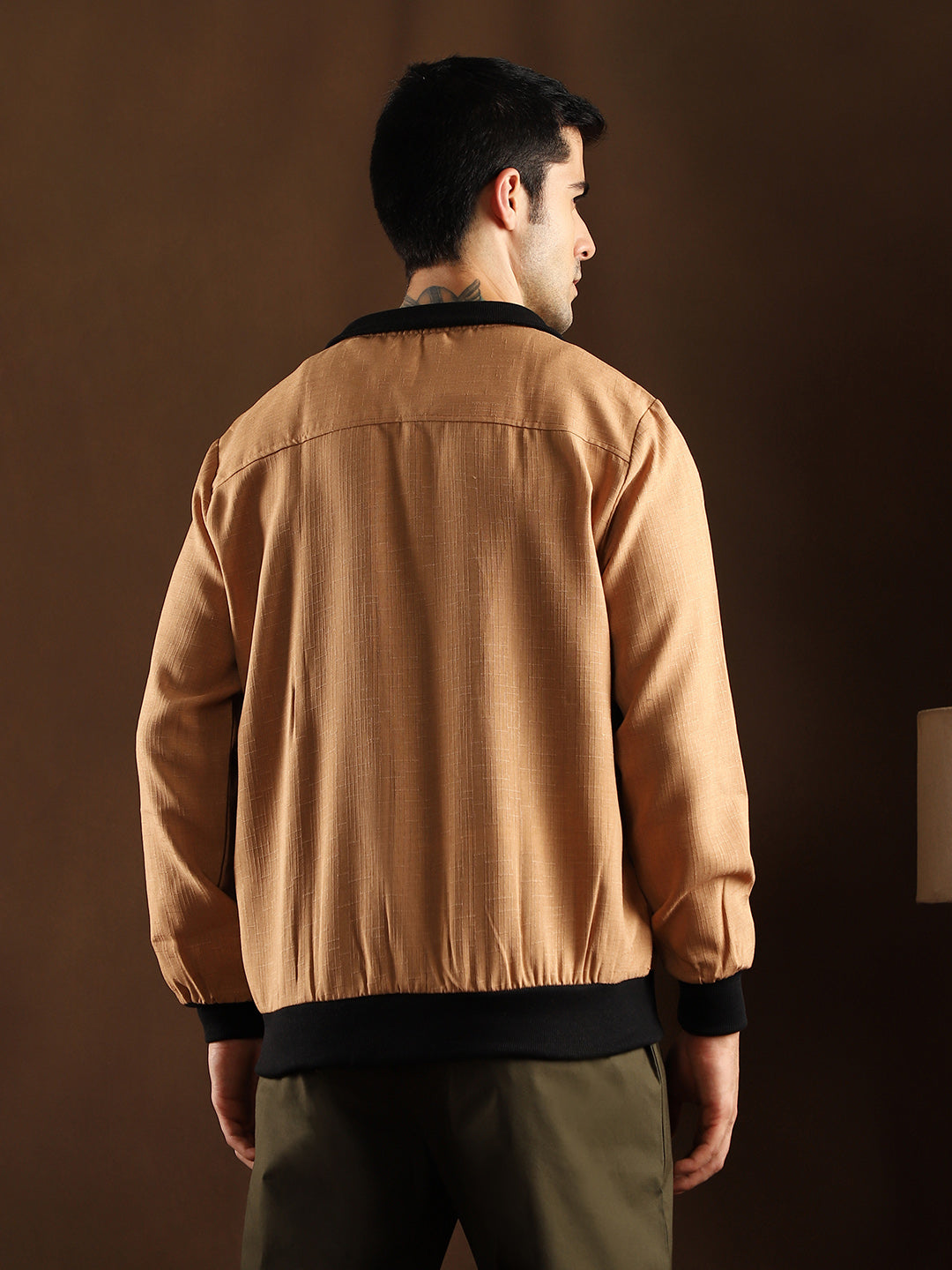 Mens Khaki Beige Tactile Utility Bomber Jacket