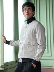 Mens Cloud Grey Tactile Utility Bomber Jacket