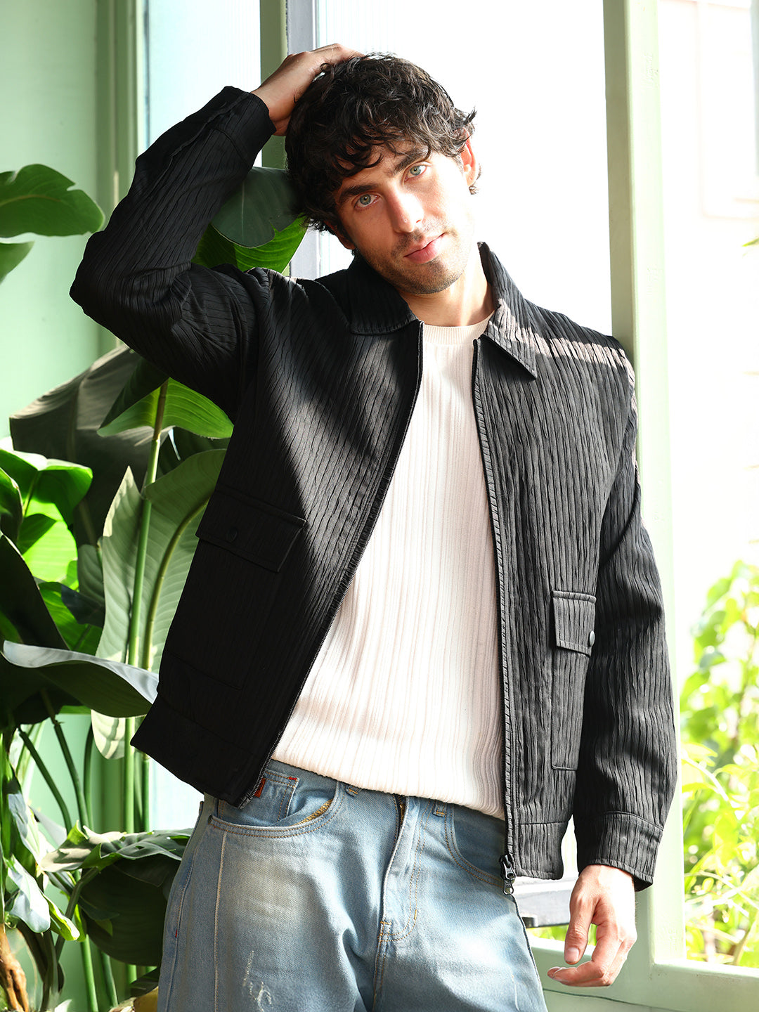 Zip-Front Crease-Tactile Jacket