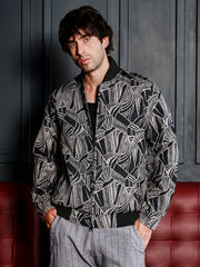 Stroke-Jacquard Bomber Jacket