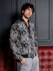 Stroke-Jacquard Bomber Jacket