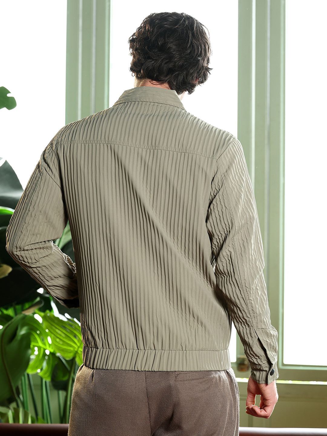 Mens Sage Green Cream White Panelled Crease Tactile Jacket