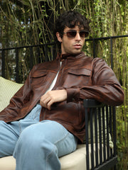 Mens Teddy Brown Dye Utility Twill Rider Jacket